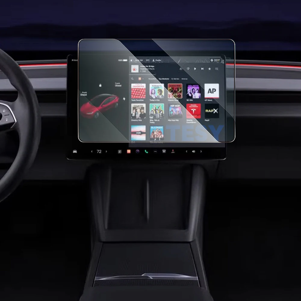 For Tesla New Model Y Launch 2025 Model 3 Highland 2024 Tempered Glass Screen Protecor with Full Covered Soft Black Frame