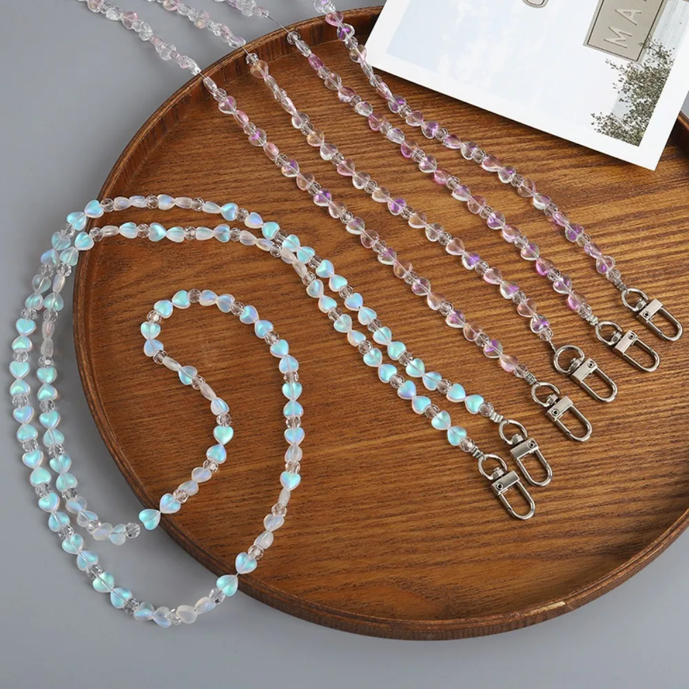 

Цепочка для телефона через плечо с сердечком и бисером, защита от потери, длинный стиль, ремешок через плечо для мобильного телефона, цепочка для сумки, красочные шейные ремни для телефона