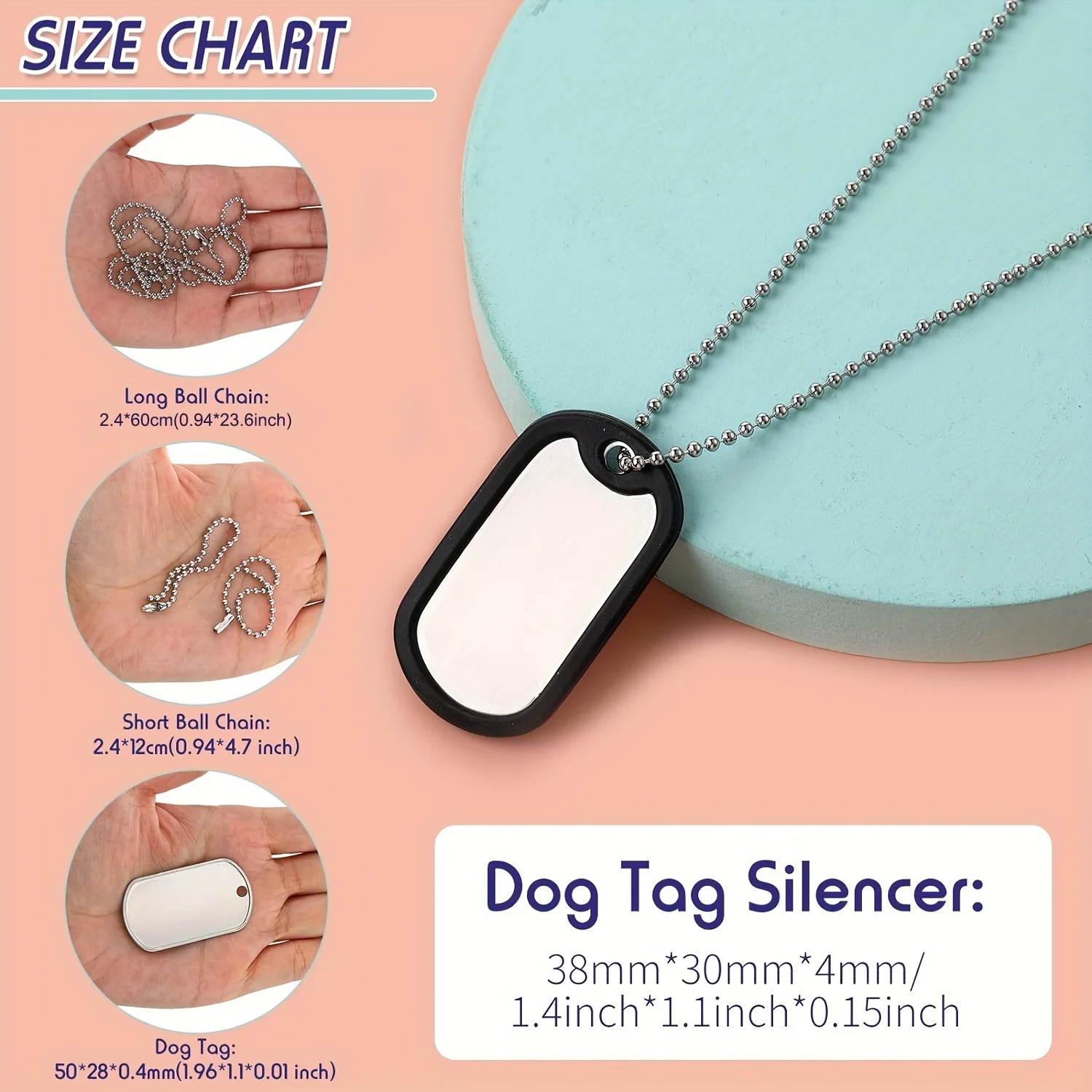 20 Pcs Dog Tag Silencers Set- Silicone Silencer Black 10pcs with 10 Stainless Steel Chain Reduce Noise and Protect Tag