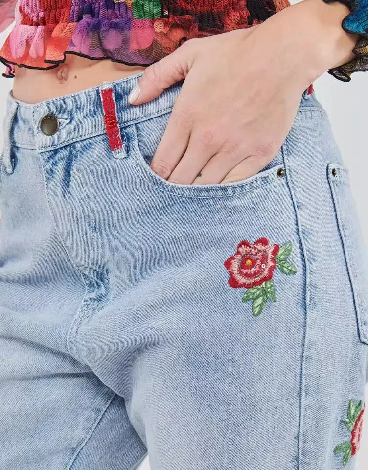 التجارة الخارجية الأصلية واحدة الإسبانية الجديدة الثقيلة التطريز زهرة مطرز الجينز النسائية #3