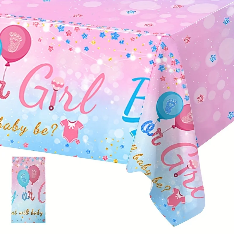 1pc Gender Reveal PE Tablecloth,wedding decorations,summer decoration,garden decor for outside,outdoor decor, 220x130cm, Disposa