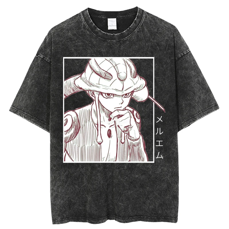 New Anime Hunter x Hunter Washed T-shirts Mens Clothing Graphic Manga Harajuku Tees Unisex Summer Top Male Streetwear