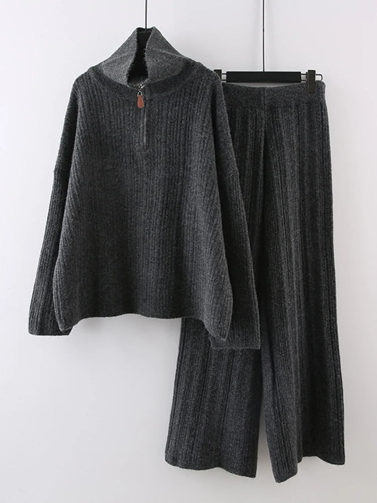 سراويل نسائية بخصر مرتفع بساق واسعة ، سترات بأكمام طويلة ، ياقة قائمة ، خمر ، كاجوال ، جديد ، خريف #2