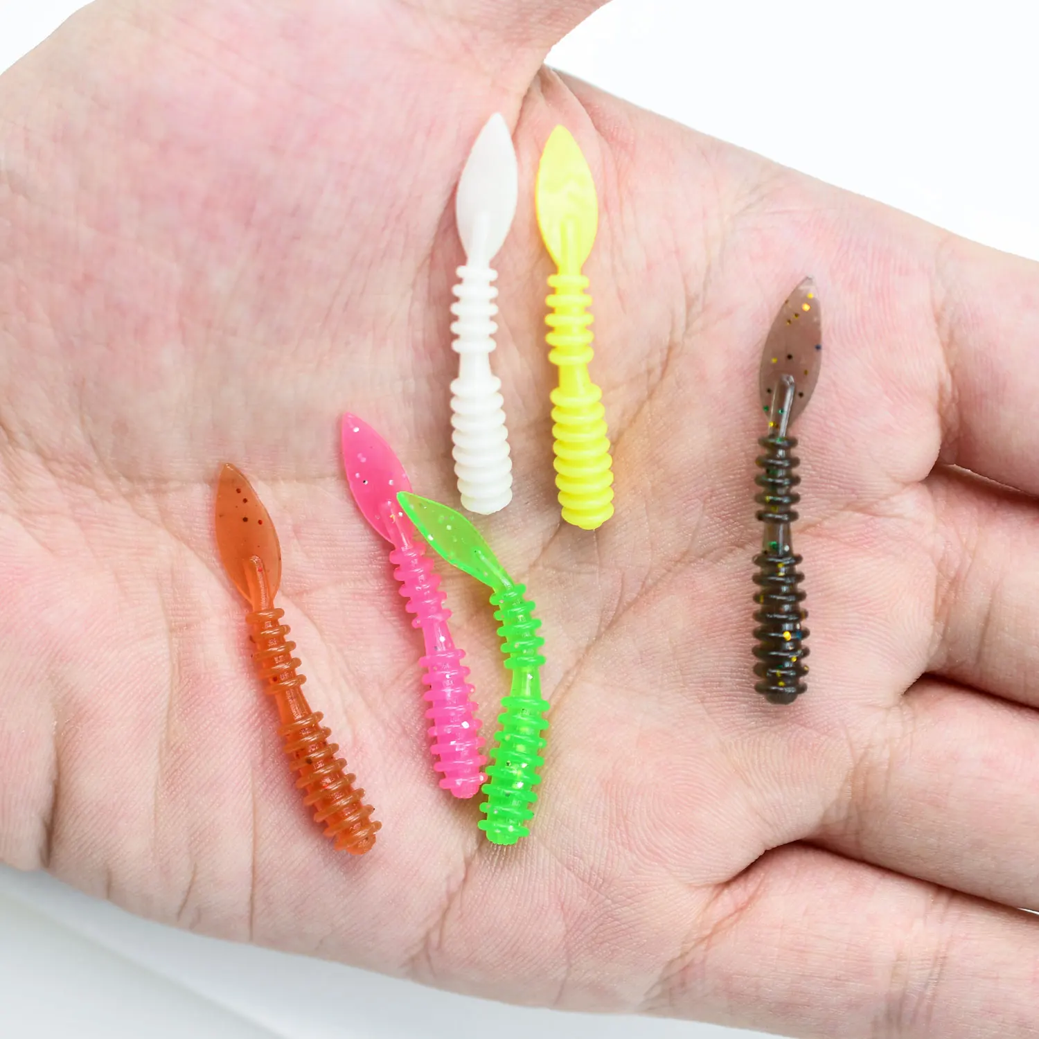 Topranc Multi Color Ribbed Soft Worm Lures Paddle Tail Soft Bait Artificial Worm For Bass Perch Freshwater Fishing Tackle
