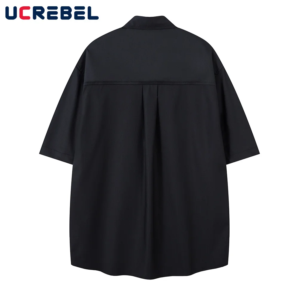 قمصان رجالي بأكمام قصيرة مطبوعة برسوم كارتونية قمصان صيفية ذات ثنيات عالية الشارع واحدة الصدر وطية صدر السترة نصف كم للرجال