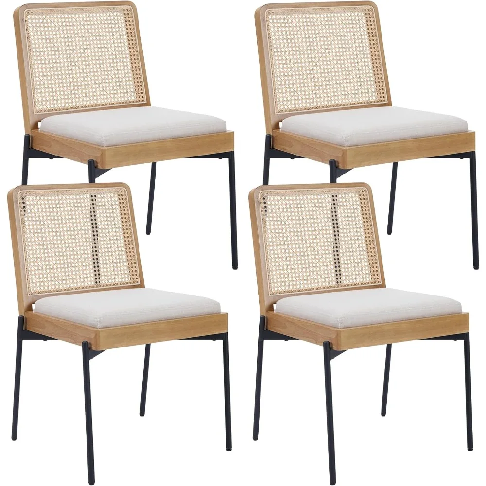 현대 등나무 식사 의자, 리넨 쿠션 주방 식사 등나무, 거실 식당 금속 다리 장식 사이드 의자