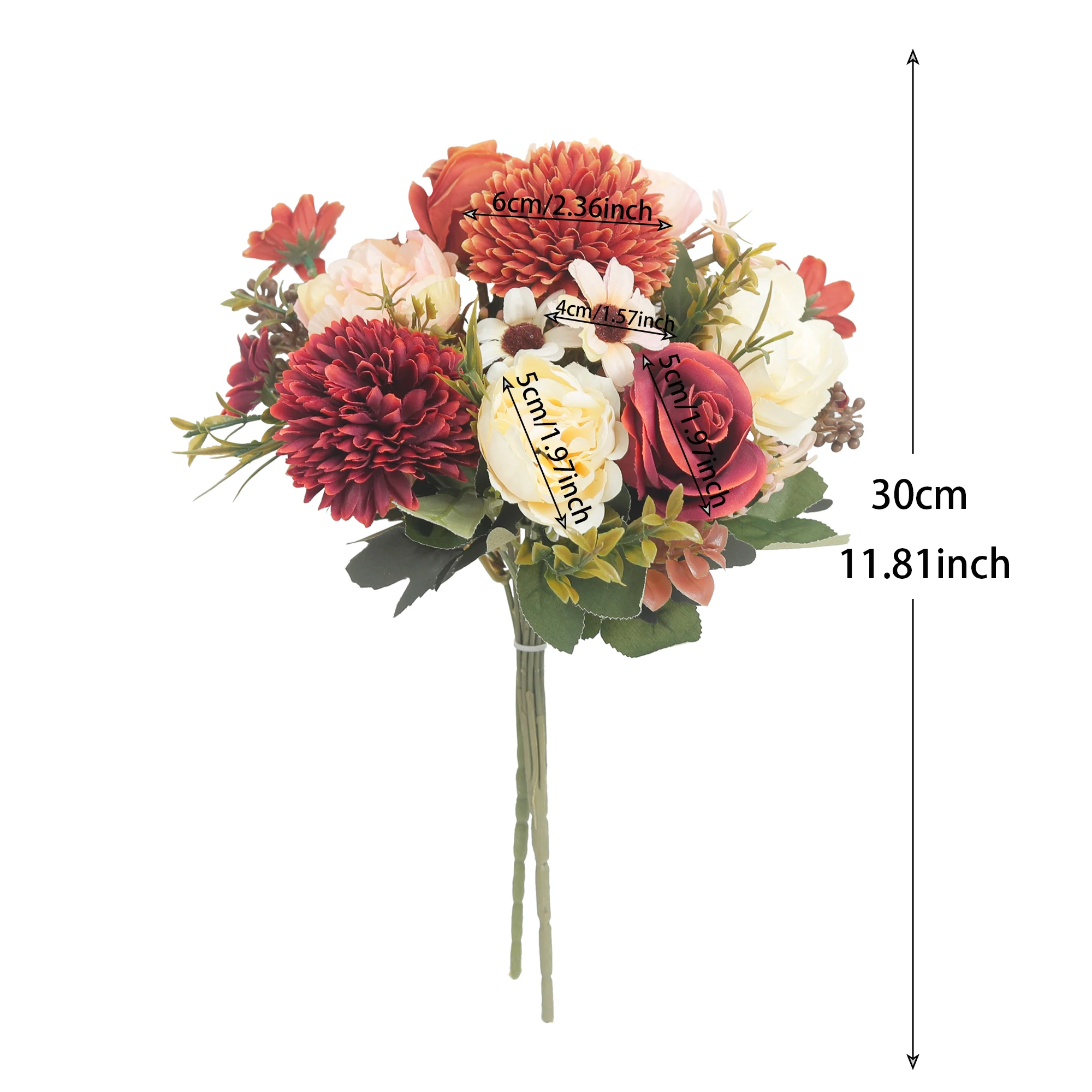 الزهور الاصطناعية الخريف الورود الحرير الفاوانيا الكوبية الإقحوانات ترتيبات الطاولة المنزلية ديكور الزفاف الزفاف زينة عيد الميلاد #6