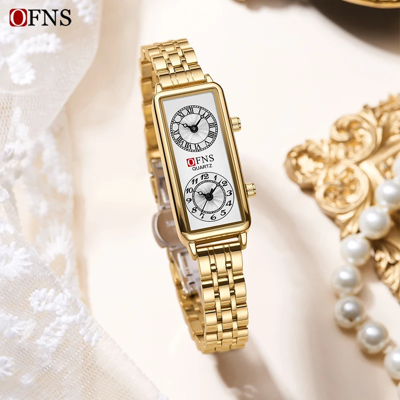 OFNS High-End Fashionable Womens Quartz Watch Casual Niche Hot Selling Dual Time Roman Digital Waterproof Business Womens Watch