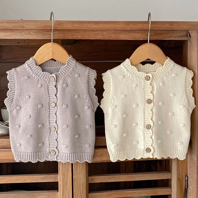 

Autumn Winter Korean Style Sleeveless Solid Color Knitted Vest Toddler Baby Girls Sweater Coat Newborn Knitting Cardigan Vest