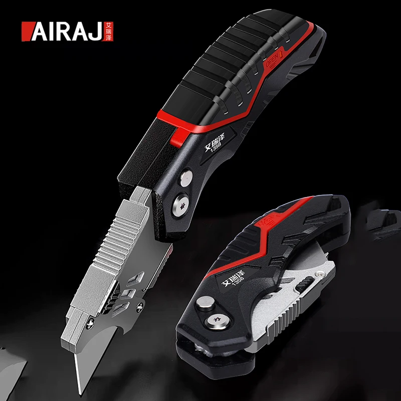 

AIRAJ Utility Knife Retractable Sharp Cut Heavy Duty Steel Break 18mm Blade Paper Cut Electrician Utility Knife