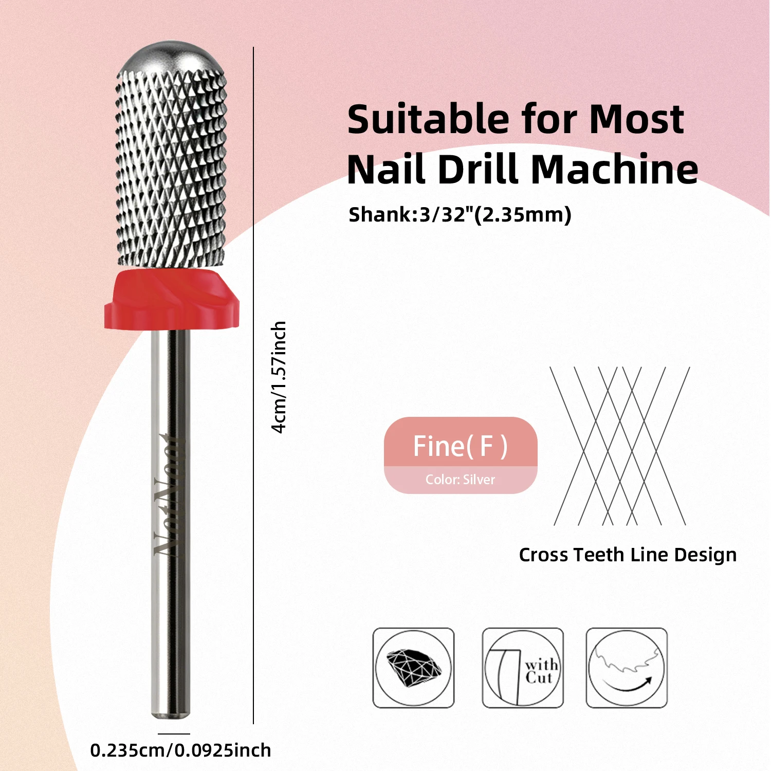 Nagelbohrer aus Hartmetall: 3/32 Zoll großer, glatter, runder Bohrer mit abgerundeter Spitze – Detail 1