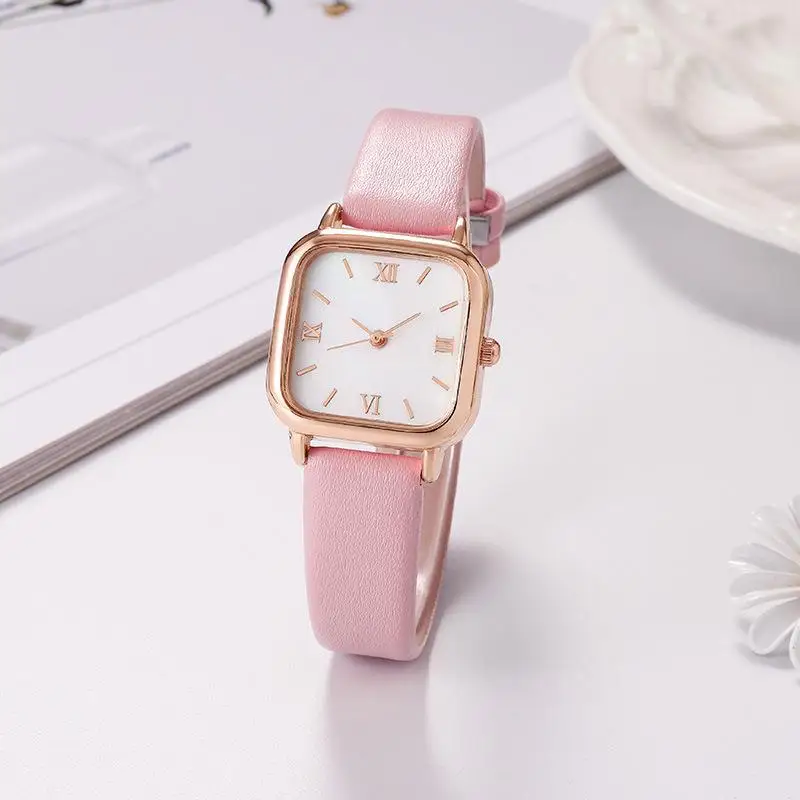 

New small square watch shell surface Roman scale leisure belt quartz watch junior high school students ladies quartz watch