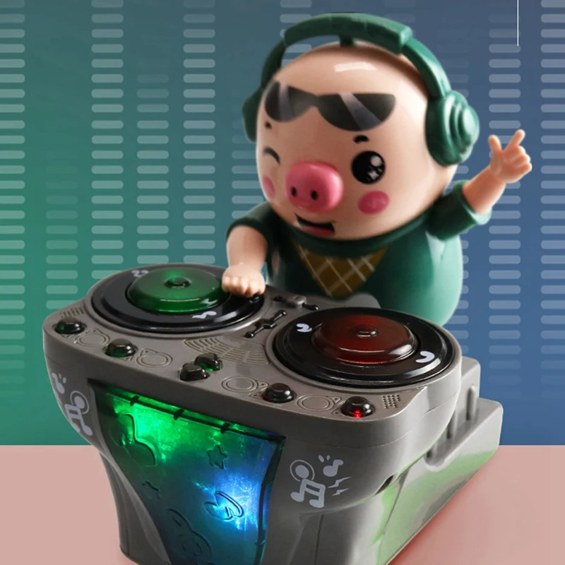 Dj rock pig crianças brinquedos dj rock pig boneca elétrica brinquedos luz música diversão eletrônica festa boneca porco swaddles danças brinquedos musicais