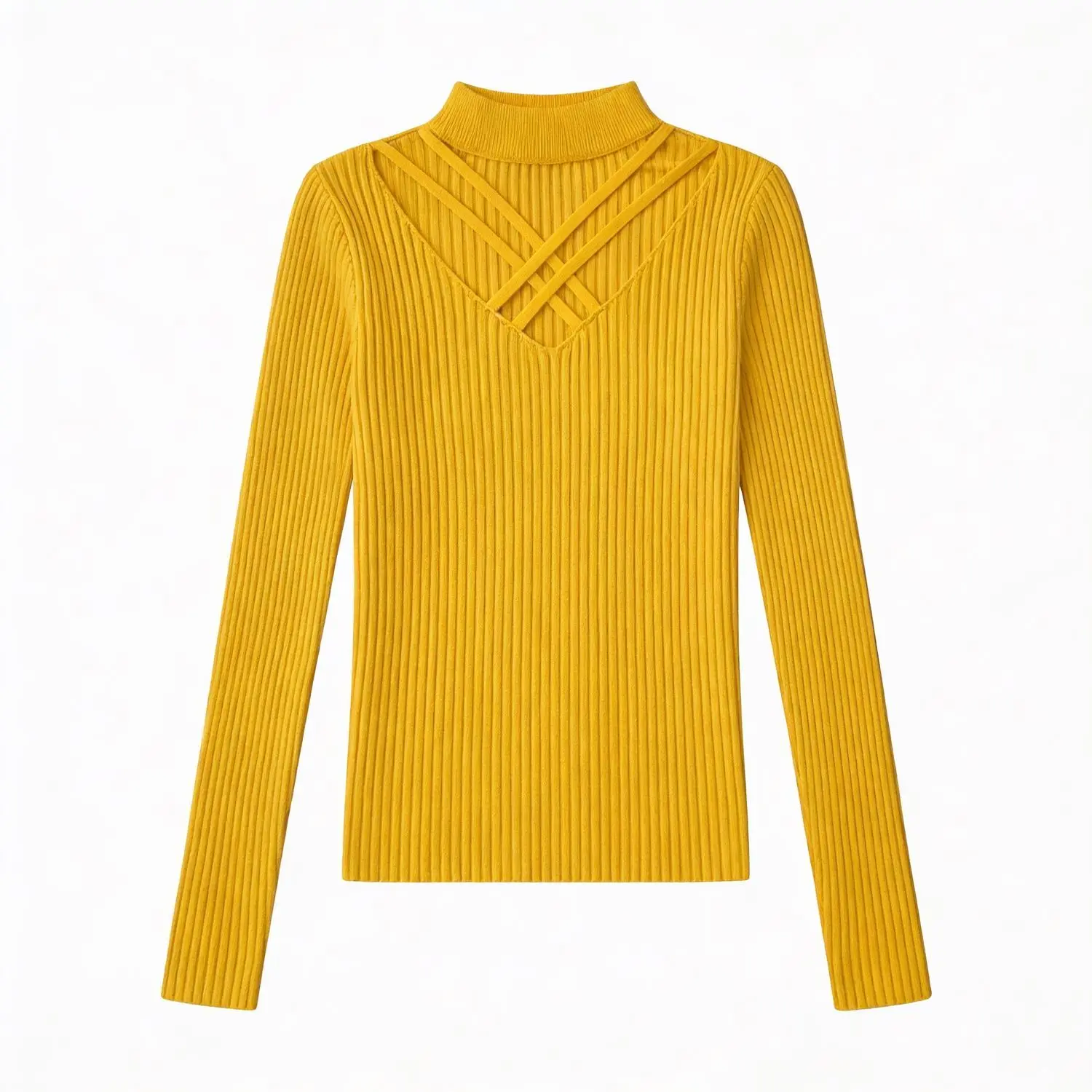

Women's Knitted Base irt Hollow out f High Collar Ne Hanging Design Slim Fit Long Sve Winter Faionable Top