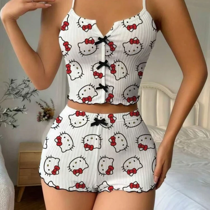 

Короткий жилет Sanrio для сна, женский домашний комплект Hello Kitty, новый стиль для весны и лета