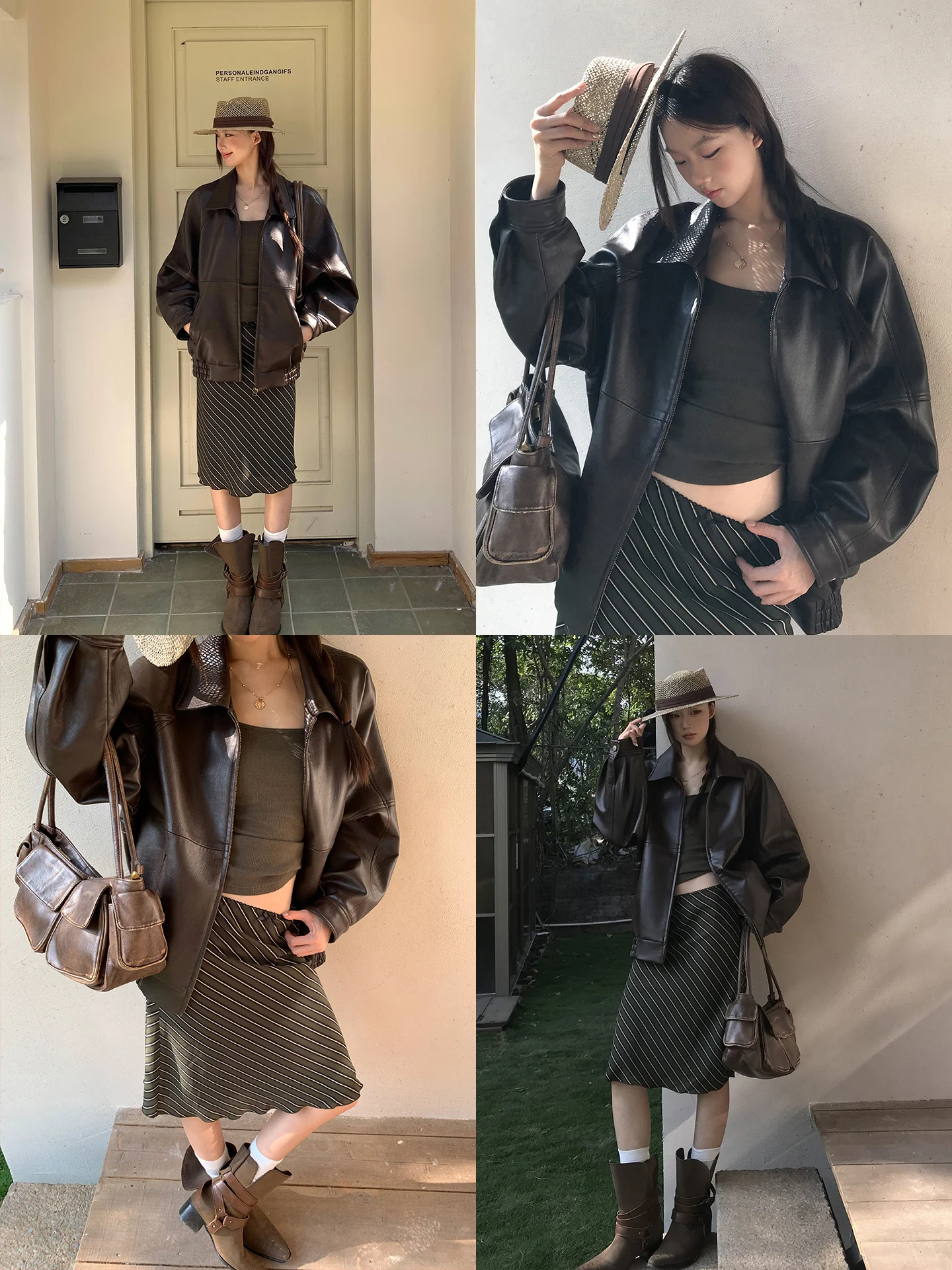 レッドセレブリティクラブ レディース レザージャケット 2026年春 クールスタイル コーヒーカラー 高品質PUレザーコート 長袖ジッパー