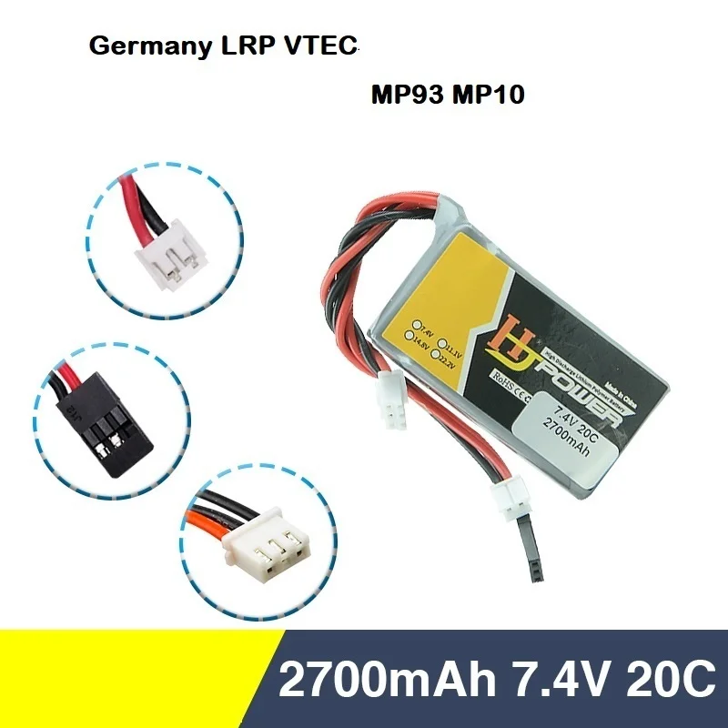 7.4V Lipo Battery 2S 2700mah 20C Receiver Battery For LRP VTEC Oil truck RC Receiver mp93 mp10 Spare Parts with Futaba JR Plug