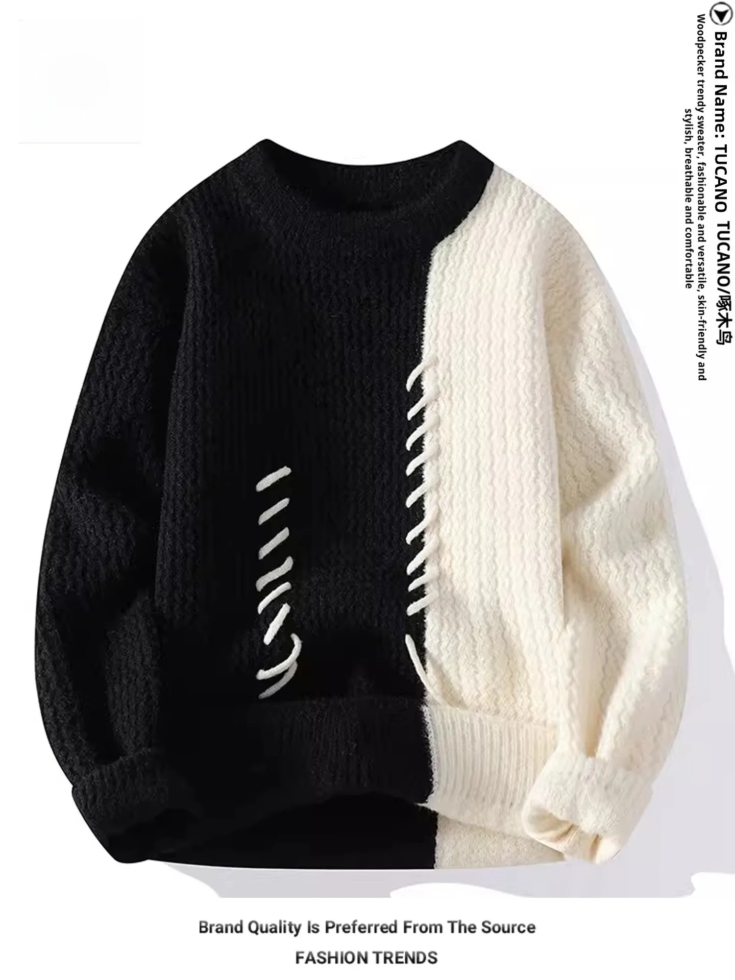 

Мужской вязаный свитер TUCANO: повседневный, с цветными блоками, универсальный, осенне-зимний, модный, удобный, с длинным рукавом и круглым вырезом