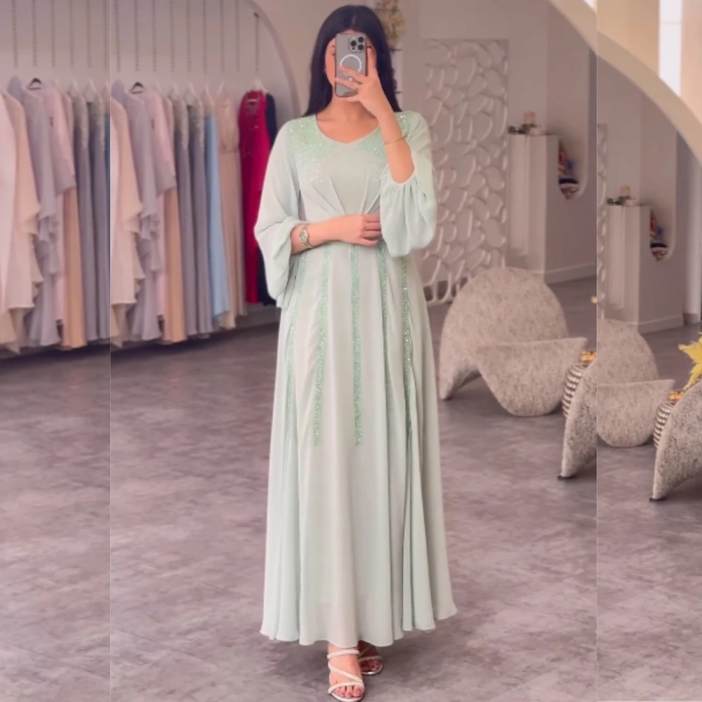 Vestido de noche de gasa con lentejuelas para mujer, traje Midi con cuello redondo, a medida, ideal para fiesta de graduación, Arabia Saudita