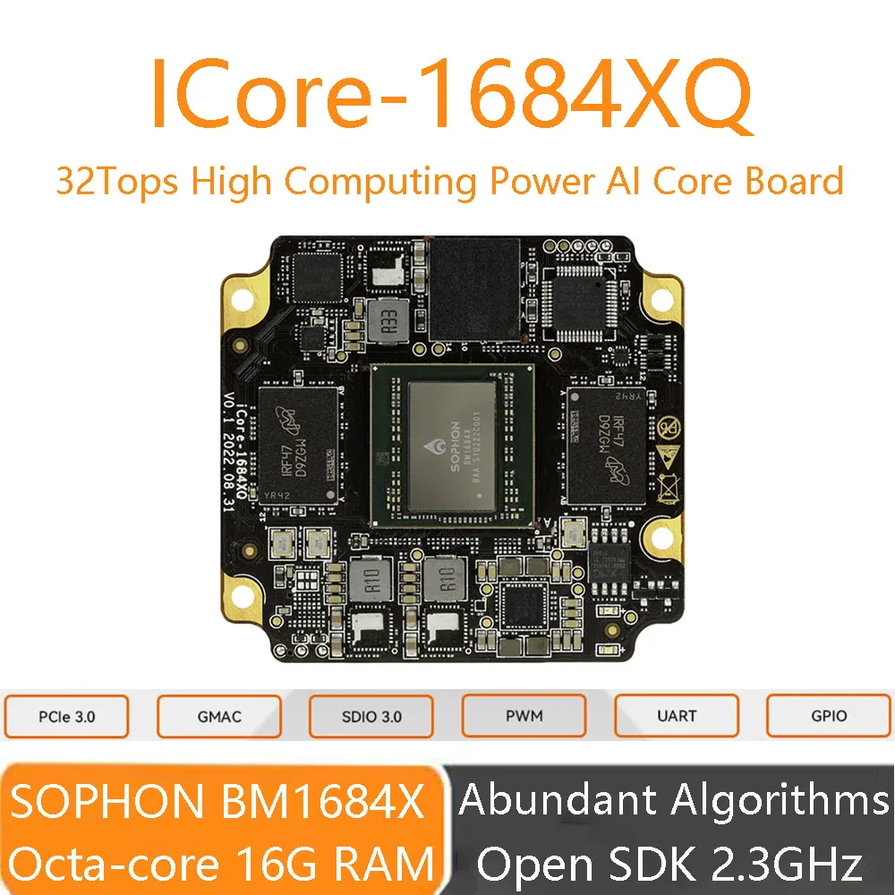 

ICore-1684XQ 32Tops High Computing Power AI Core Board SOPHON BM1684X 8-Core 2.3GHz Powerful Multi-Channel Video AI Performance