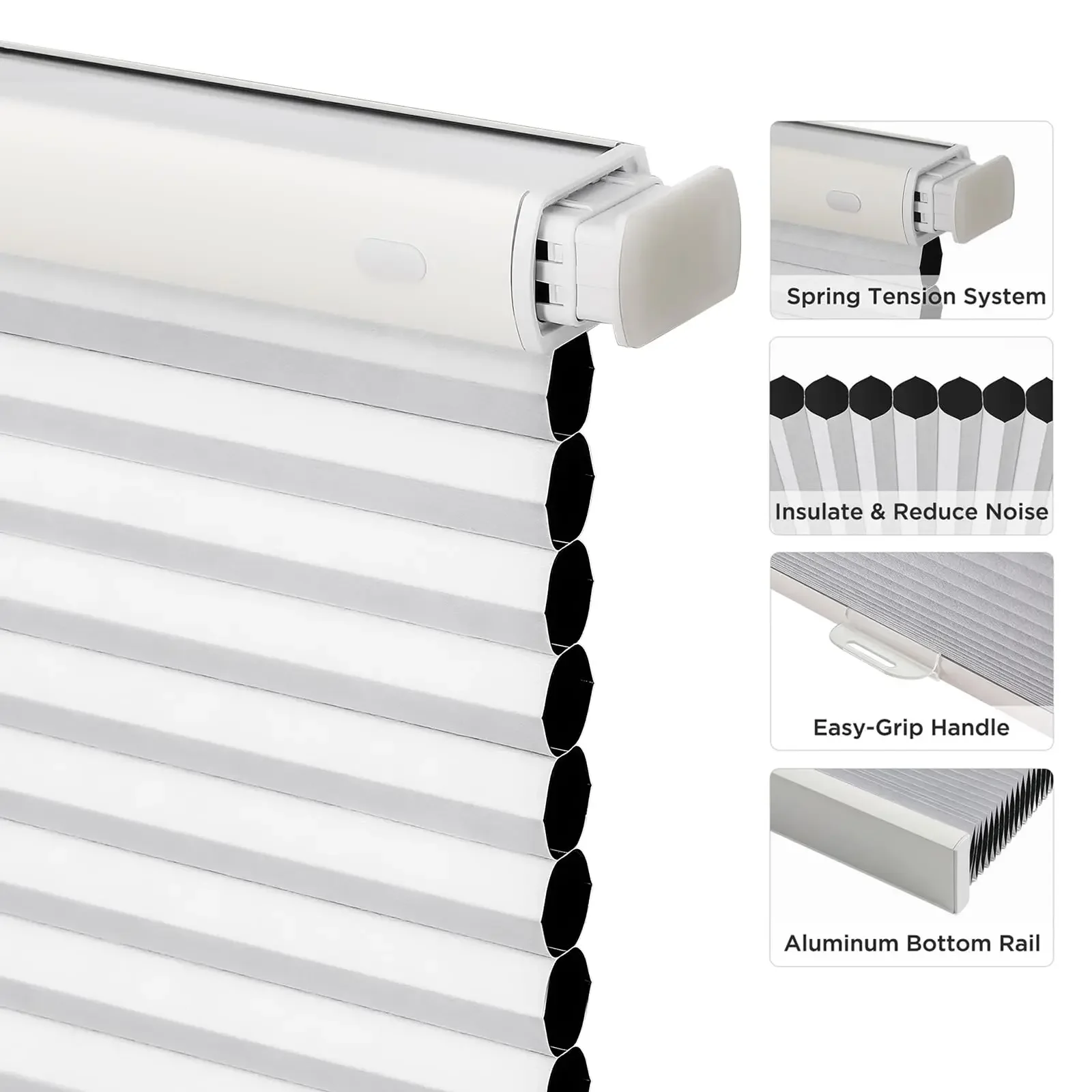 Cordless Honeycomb Blackout Curtains Customizable Home Drill Blinds with Privacy Features Window Treatment