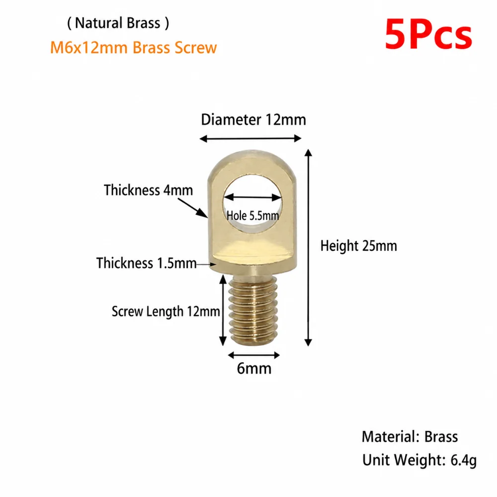 5Pcs M3-M10 Brass Eye Bolts Copper Brass Lifting Ring Eye Bolt With Hole Copper Posts Fasteners