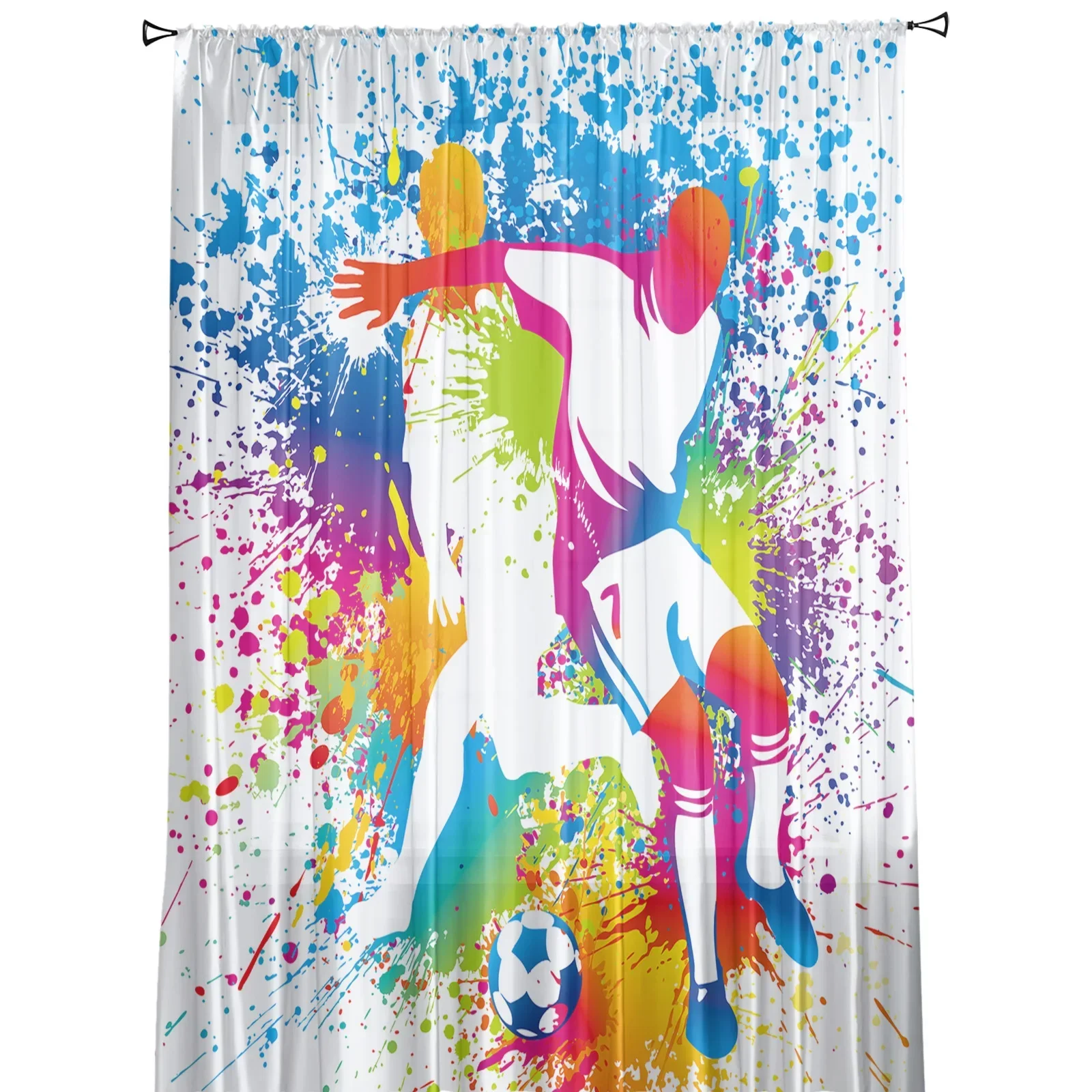 Soccer Football Game Sport Splash Ink Tulle Sheer Curtains for Living Room Decor Window Curtain for Bedroom Voile Organza Drapes