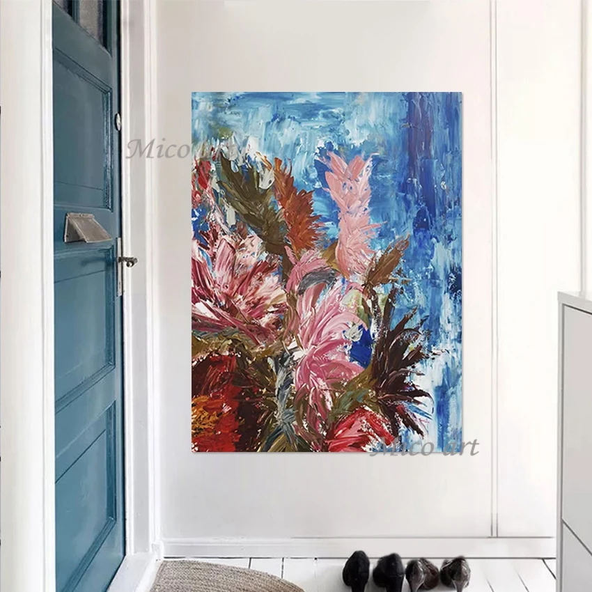 

Простой холст, безрамный пейзаж с растениями, художественная стена, современный нож, картины маслом, абстрактная картина, акриловое украшение, демонстрация