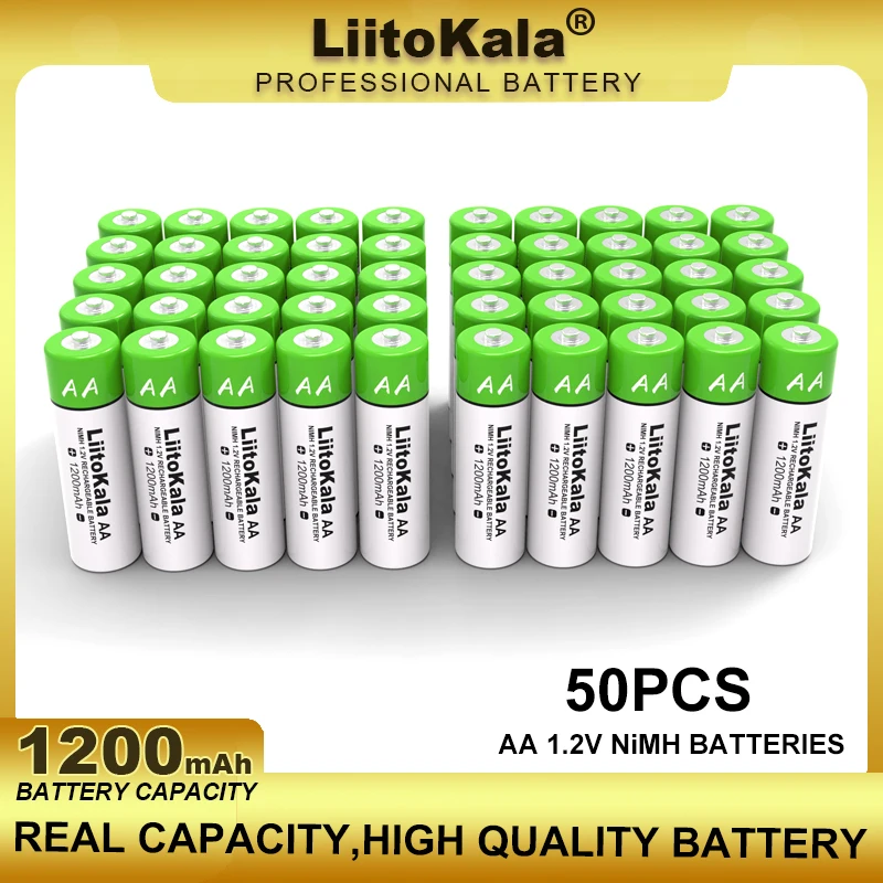 

50PCS Liitokala New 1.2V AA 1200mAh Ni-MH Rechargeable Battery For Temperature Gun Remote Control Mouse Toy Batteries