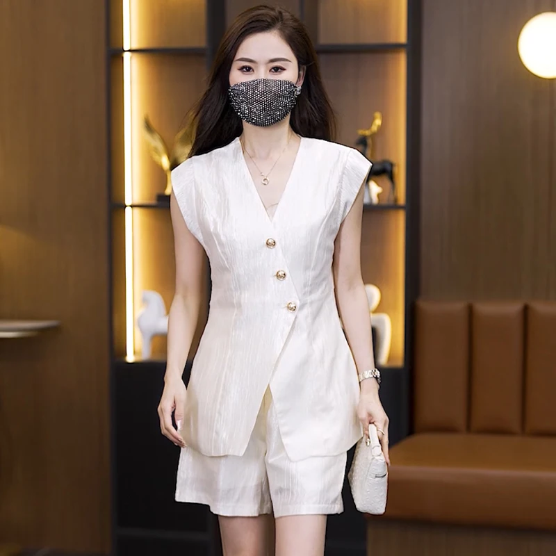 

2024 New High Quality Korean Women Fashion 2 Piece Set Blazer Vest+High Waist Short 2 Piece Sets Small Fragrance Outfit