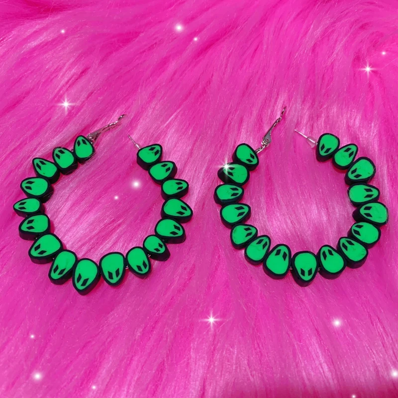 

Goth Jewelry Soft Pottery Alien Earrings Punk Aesthetic Hip Hop Korean Fashion Hoop Earrings for Women Egirl Accessories Cool