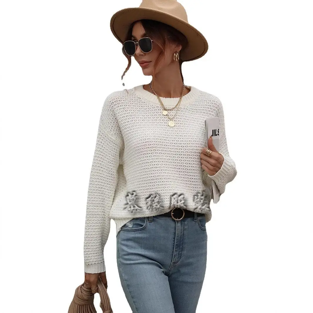 

Autumn Winter Women's round Ne Knitted Sweater Loose Fit Base Layer Versatile Long Sve T-irt Sle ential Basic