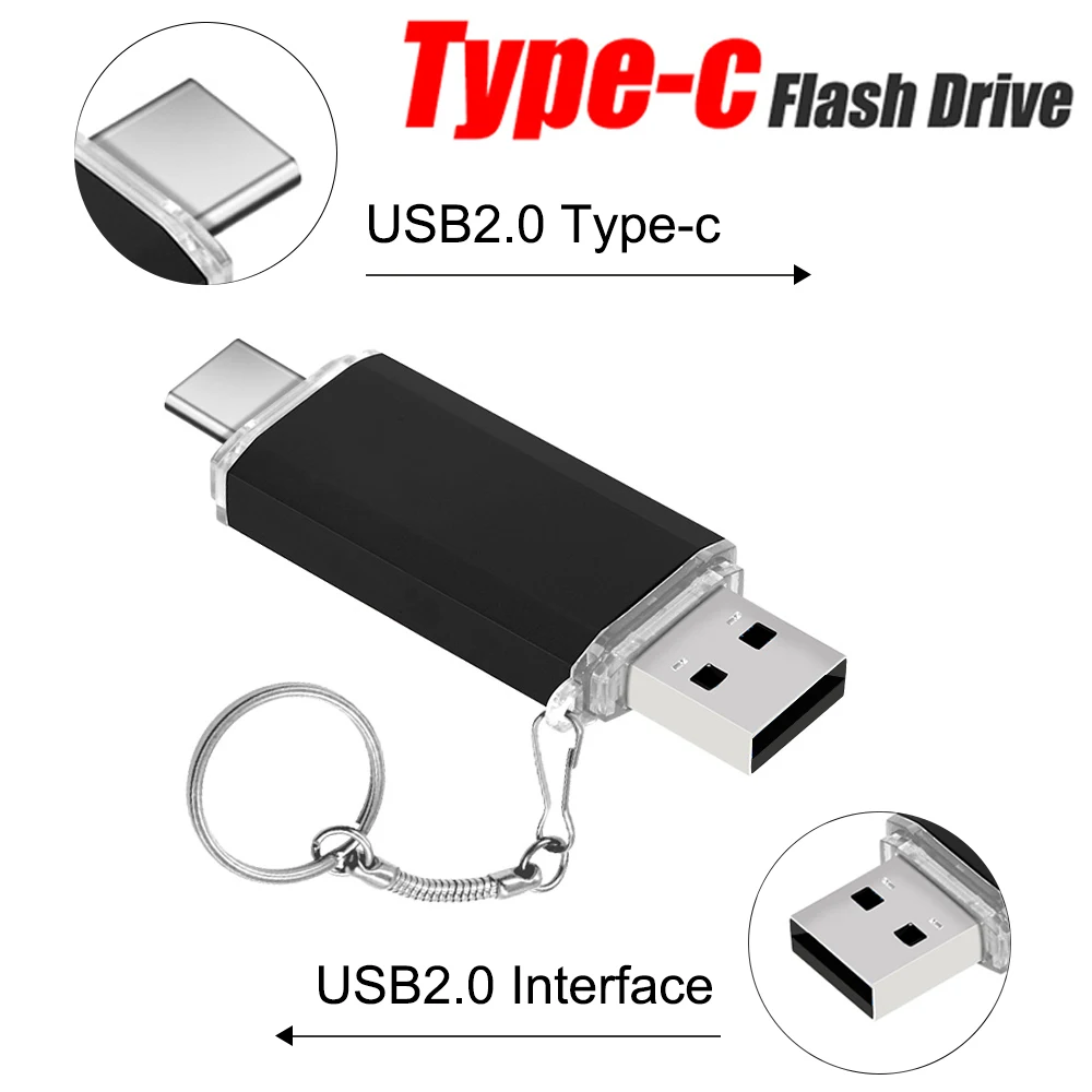 

TTYPE-C 2 IN 1 USB Flash Drive 128GB Colorful Metal Memory Stick 64GB Real Capacity Pen Drive 32GB USB-C Disk 16GB Business Gift