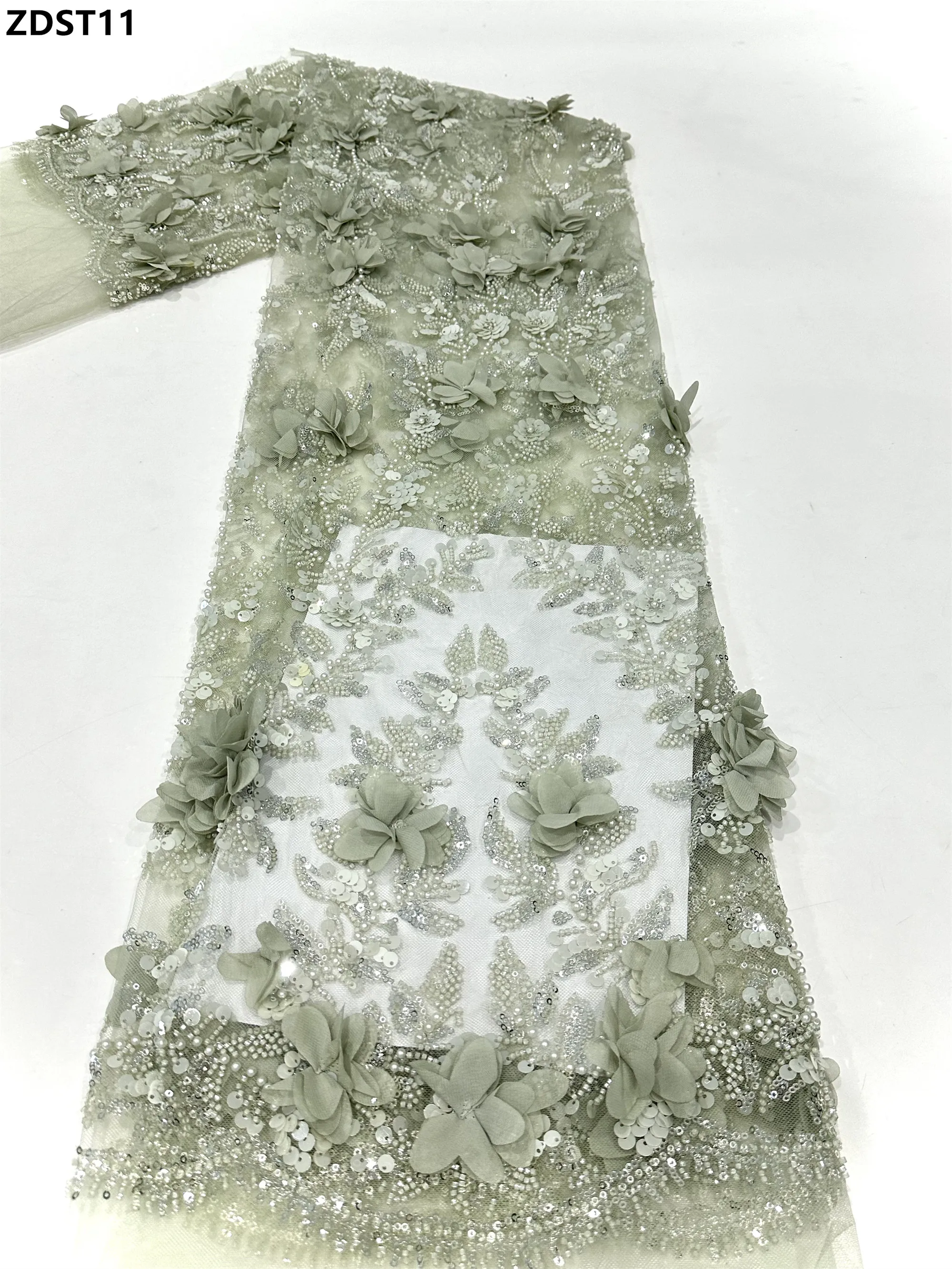 パールレース生地,白いレース生地,豪華な花嫁のドレス,フランスの重いビーズのチュール,ナイジェリアのメッシュ