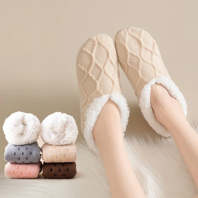 

Floor Socks Winter Velvet Thickened Warm Socks Women Home Non-slip Warm Feet Socks Cover Lamb Wool Socks
