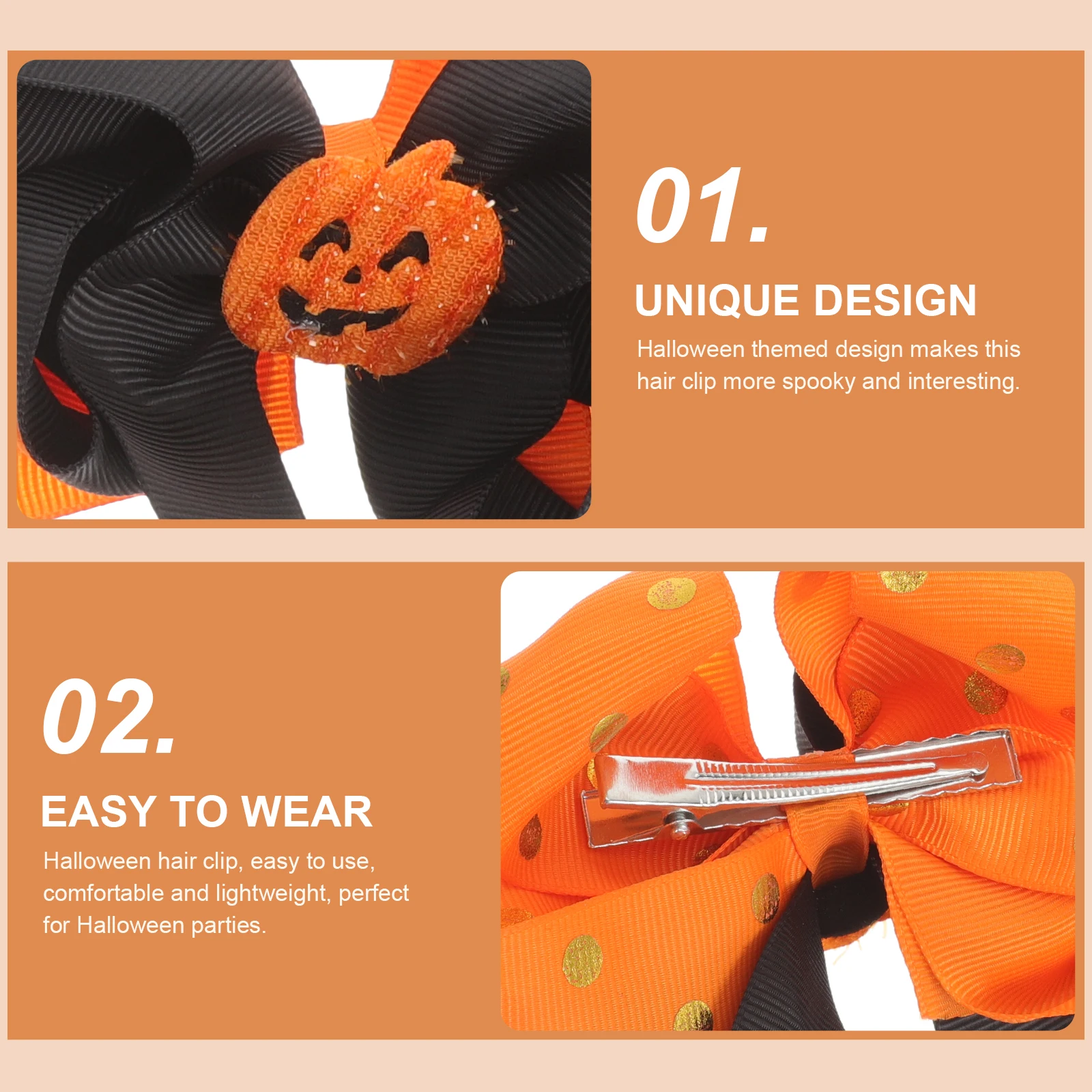 

2pcs Halloween Ghost Pumpkin Clips Elegant Bow Clips For Kids Girls Teens Women Comfortable Durable Costume Accessories Bat