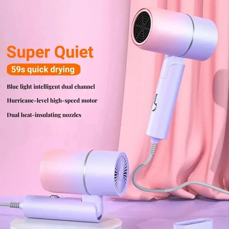 

2025 Hot sales Folding Hairdryer High Power Negative Ion Hair Dryer Home Thermostatic Travel Portable Silent Hair Brush Dryer