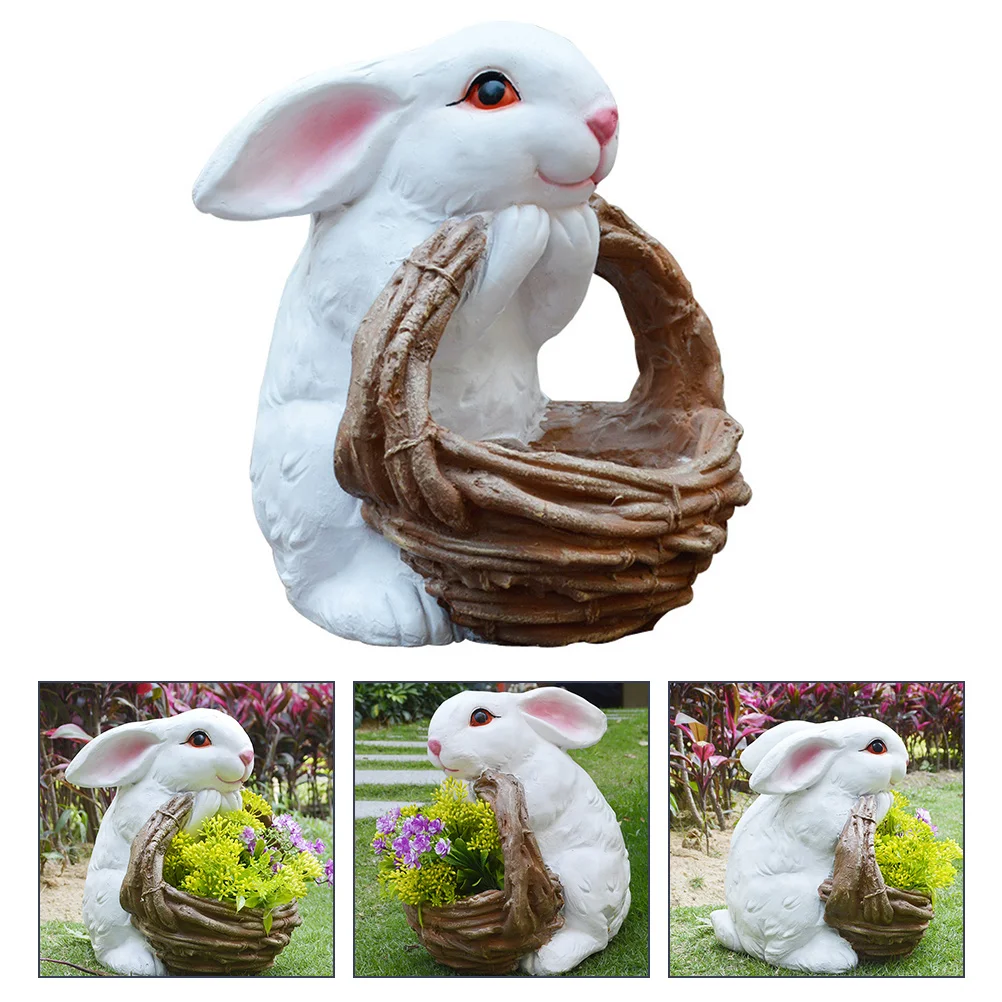 

White Rabbit Flower Pot Cartoon Bunny Planter Reusable Garden Planters Pots Decorate Shaped Easter Synthetic Resin Plants