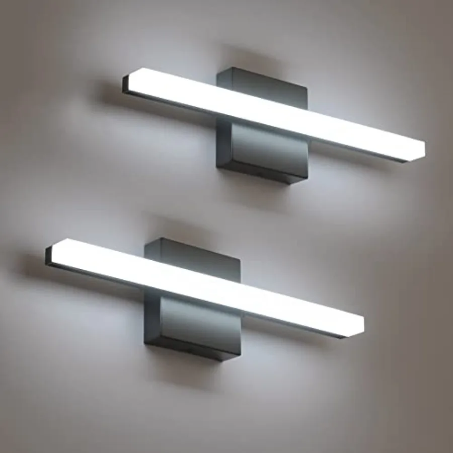 Modern Black Bathroom Vanity Light Fixtures Over Mirror Gentle Shadow Free, 9W Small Wall Lighting Bars for Sink Restroom Cool