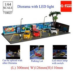 Dioramaガレージパーキングロットモデル、LED照明、PVCガレージ、DIYシーン、子供のためのダイキャストカーモデル、クリスマスプレゼント、1:64