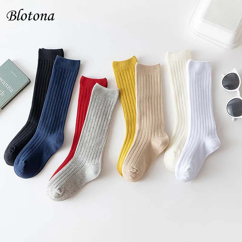 

Blotona Toddlers Baby Knee High Socks Infant Solid Color Knitted Ribbed Uniform Tube Stockings for Newborn Girls Boys, 0-3Years