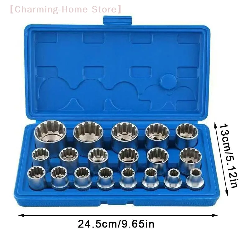 【M】19 pezzi kit di punte 8-32mm dadi multi-dente Torx kit di strumenti di riparazione veicoli strumenti di riparazione auto multifunzionali utensili manuali