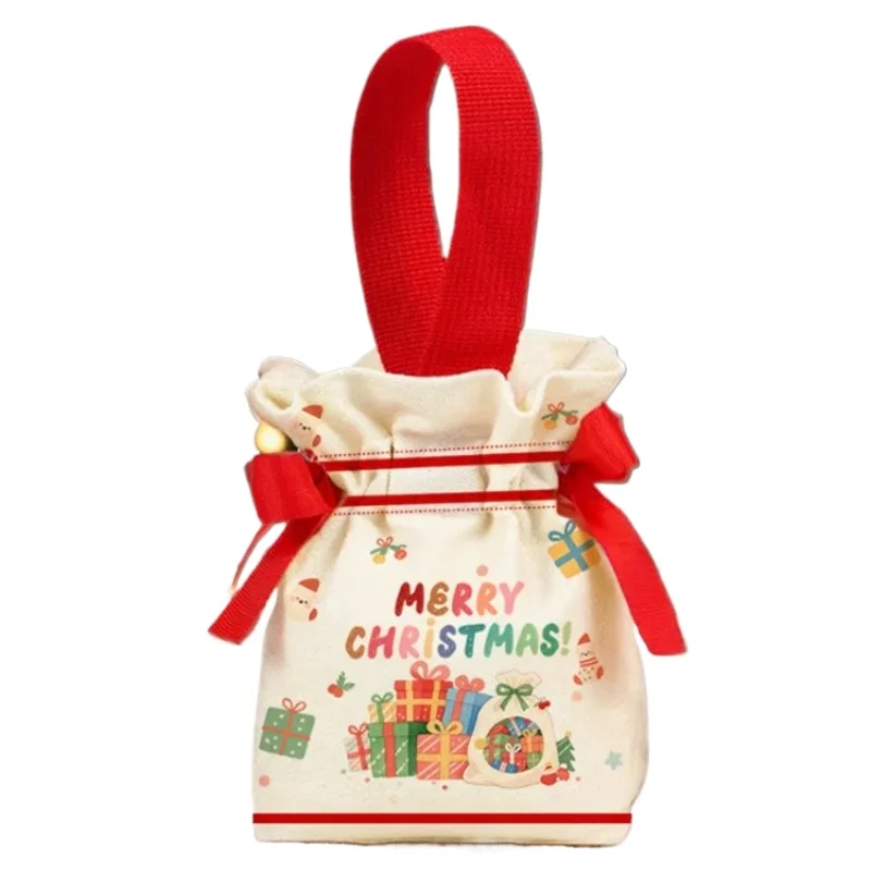 

5PCS Portable Drawstring Christmas Gift Tote Bag Canvas Carry Pouch Designed For Candy DIY Xmas Eve Apple Wrapper Snack Bags