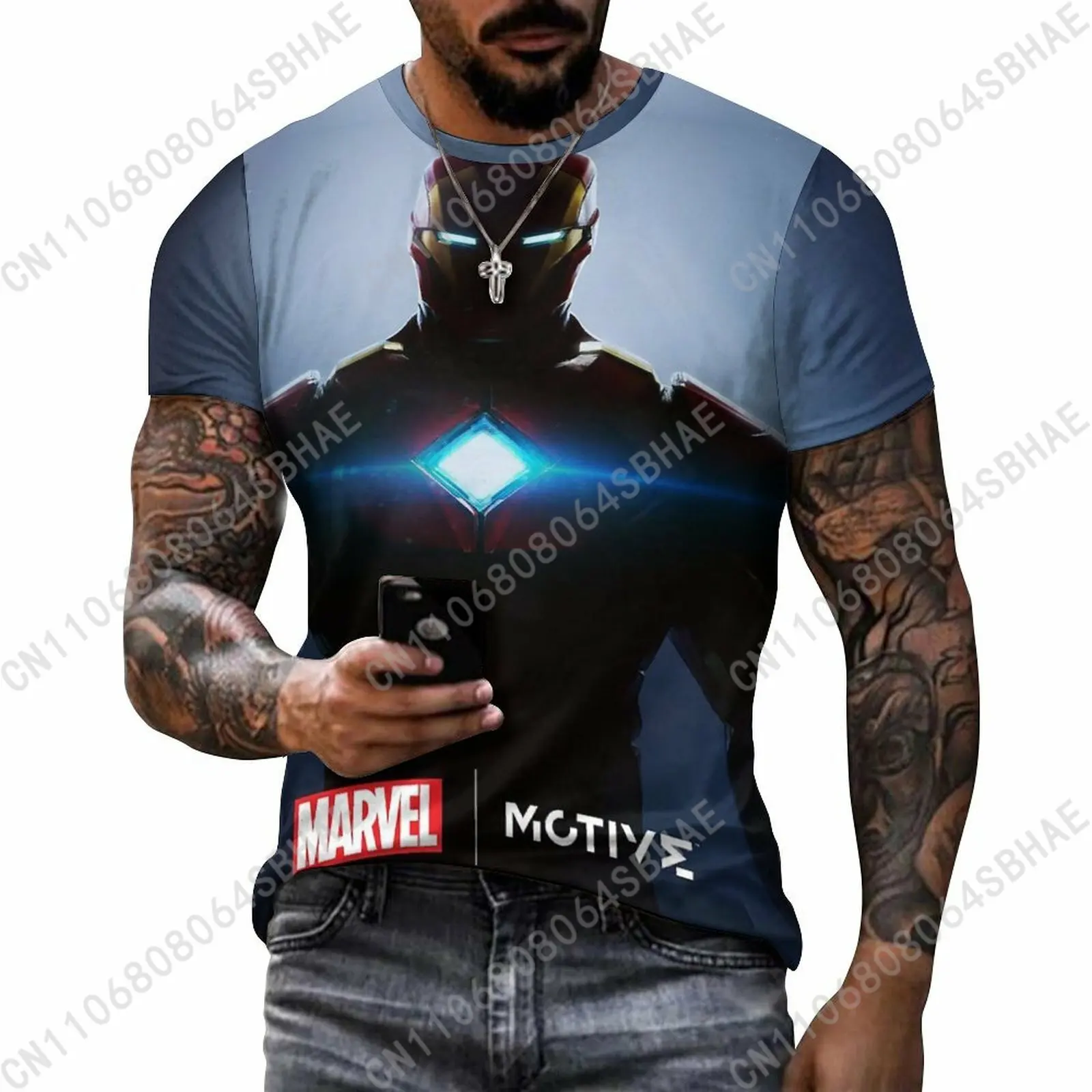 

Marvel Iron Man Custom Pattern Men's Cotton T-Shirt Short Sleeve Tee Men Tops Personalized Tshirt Summer Cosplay