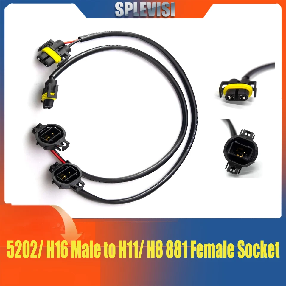 5202/ H16 Male to H11/ H8/H9 881 880 Female Pigtail Socket Connector Wiring Adaptors for Fog Light DRL Conversion Retrofit