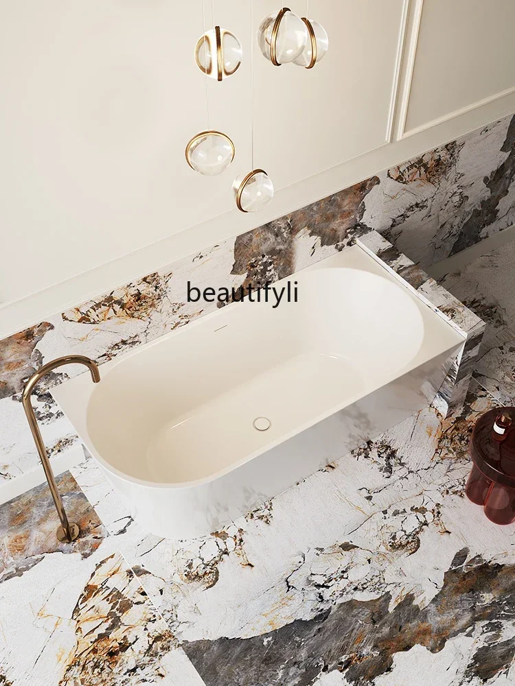 Bathroom Acrylic Bathtub Household Independent Homestay Hotel Small Apartment Wall Left and Right Skirt Fan-Shaped Bathtub