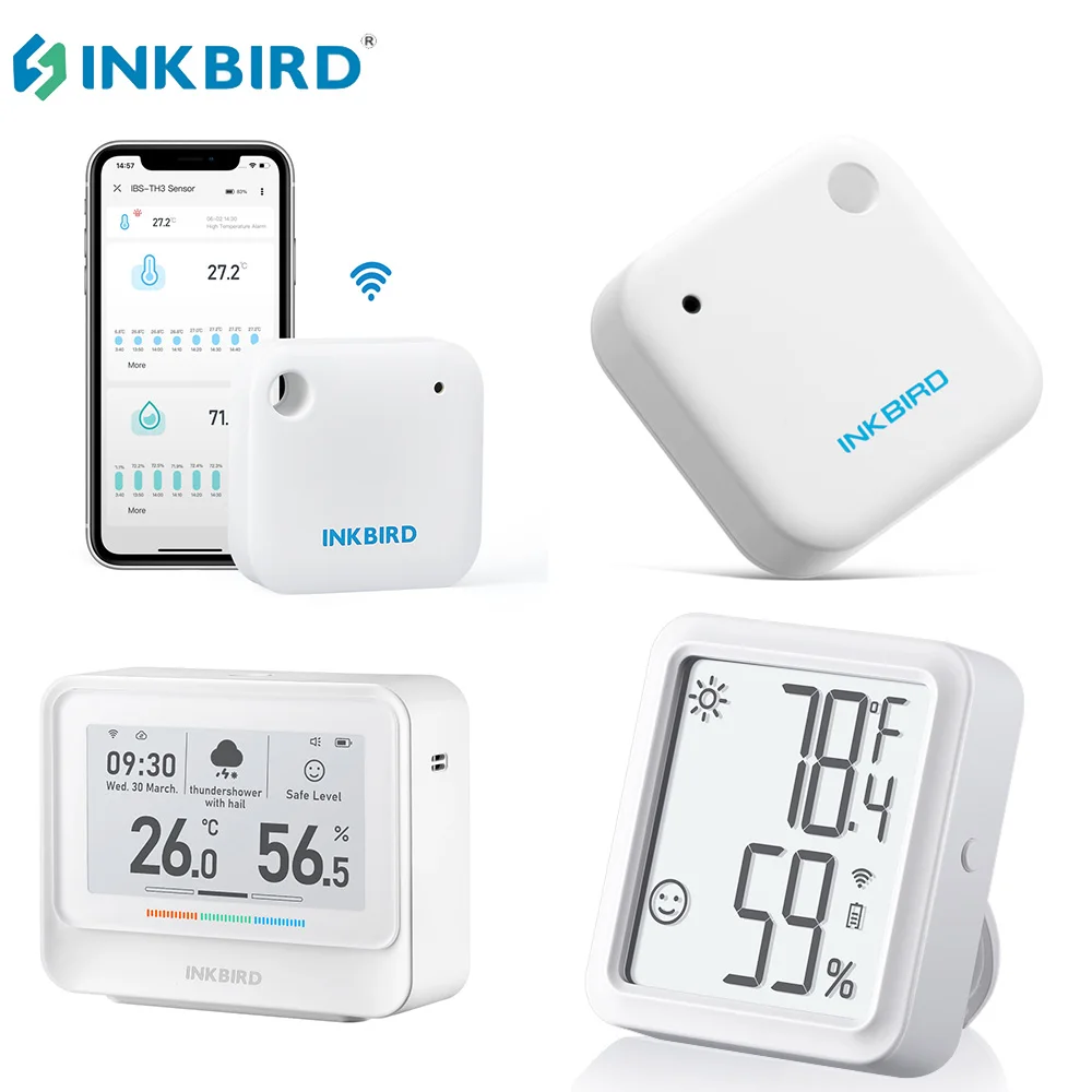 Inkbird-wifi Inteligente Sensor de Temperatura e Umidade Retroiluminação Interior Higrômetro Termômetro Assistente Doméstico