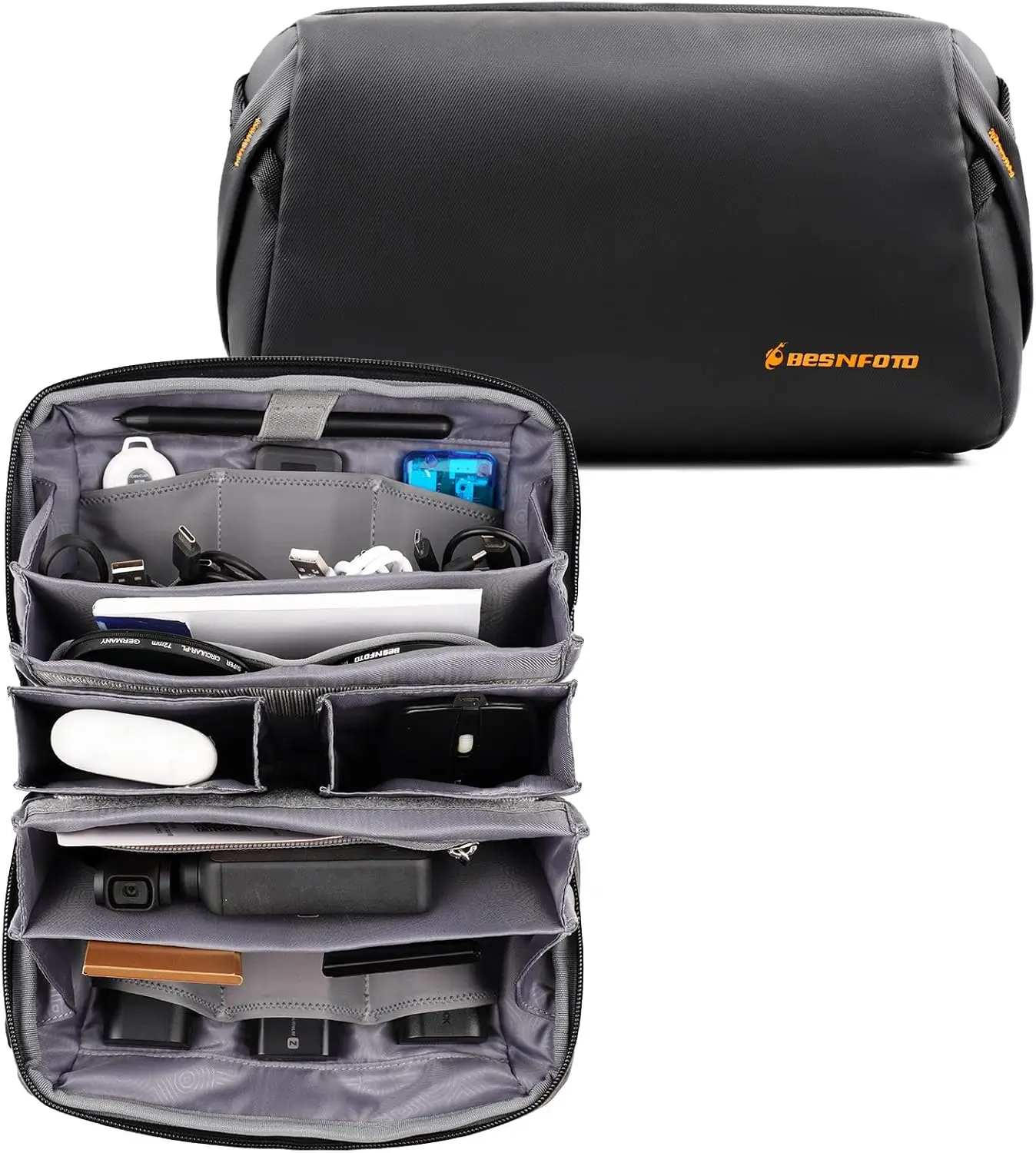 

Besnfoto Tech Pouch Electronic Organizer Accessory Bag Waterproof Travel Portable Carrying Case for Cables, Camera Batteries, Ph