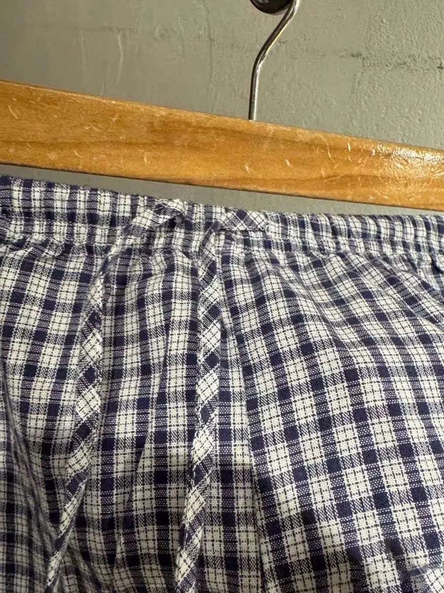 Navy Plaid Bluse Shorts 2-teilige Sets Frau Revers Kurzarm T-Shirt + Kordelzug Sweatshorts Vintage süße Baumwolle Slim Sets