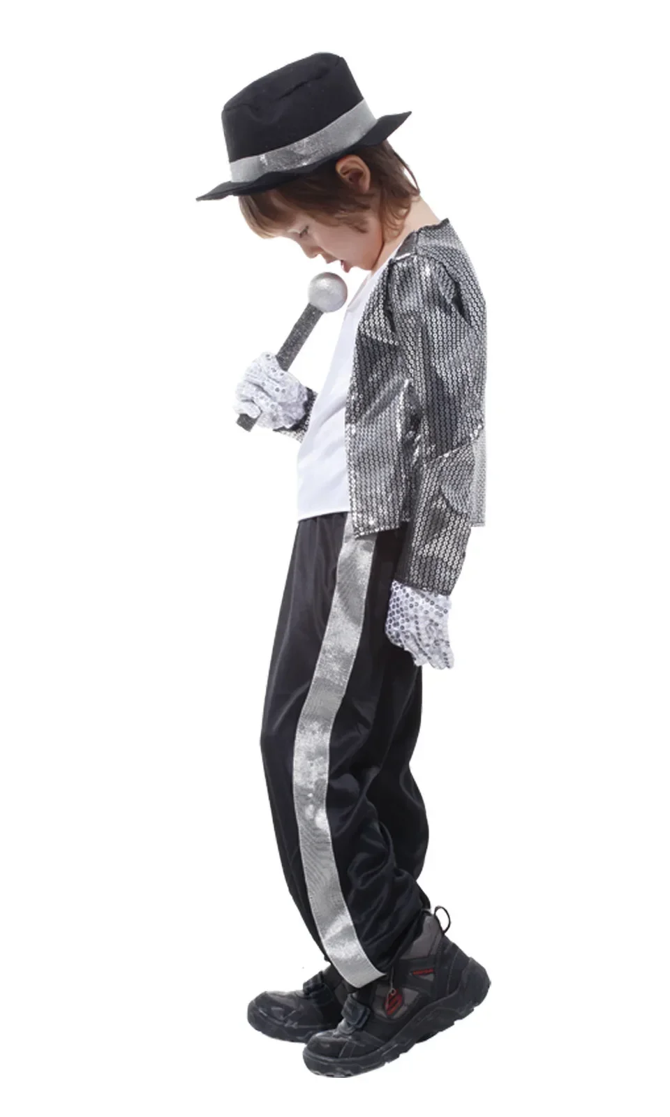 Kinder 80er 90er Glänzendes Metallic-Tanzstar-Outfit Mädchen Jungen Cosplay-Kostüm-Set für Jungen Mädchen Bühnenparty Karneval Halloween – Detail 7